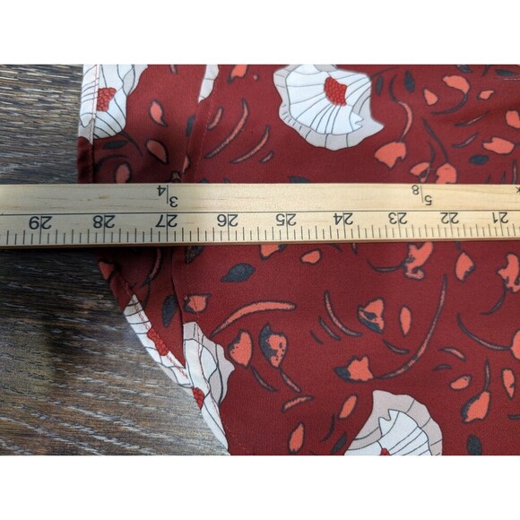 LOFT Burgundy Floral Split Neck Roll Tab Sleeve Blouse, Size S 182 - Picture 6 of 6